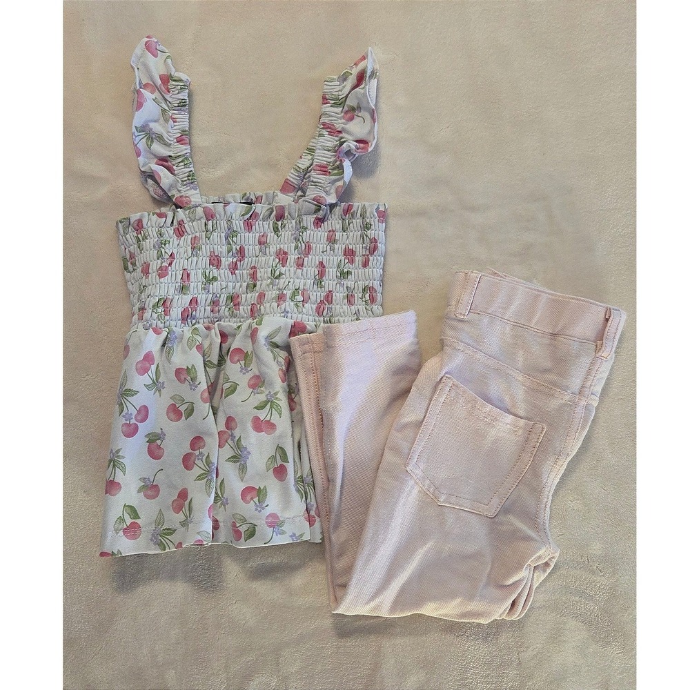 Cynthia Rowley Toddler Girls Cherry Smocked Top & Pink Pants Set 24M‎